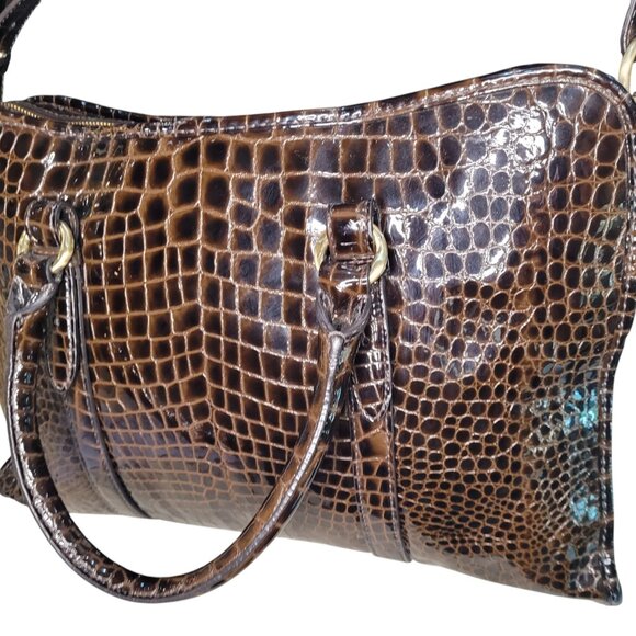 Cole Haan Black Croc Embossed Leather Satchel/Briefcase Women Large Size - Picture 6 of 16